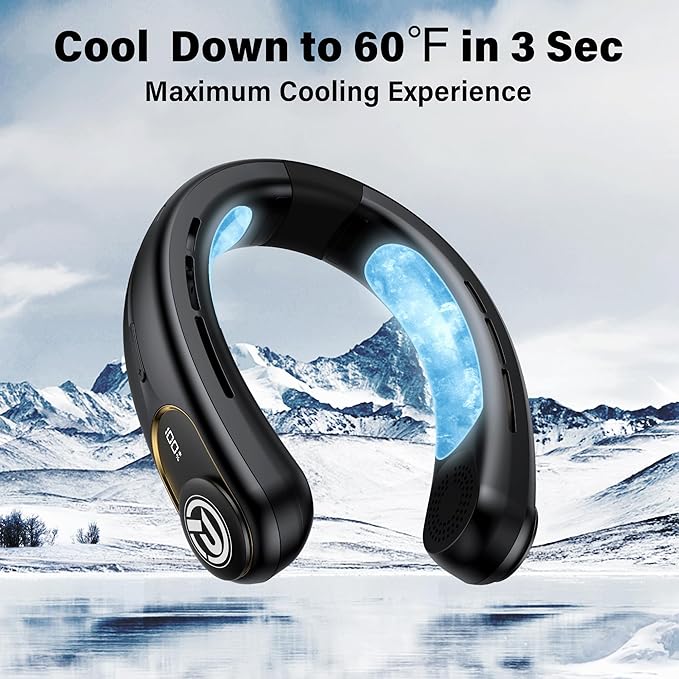 COMLIFE Neck Air Conditioner, 3-Speed Portable Neck Fan with Ice Cooler, 5000mAh Rechargeable Battery Operated Personal Air Conditioner, Hands-Free Bladeless Neck Fan for Sports Travel Outdoor Indoor