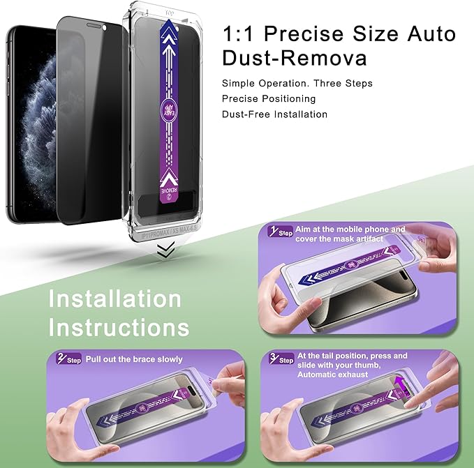 2 Pack Privacy Screen Protector for iPhone 11 Pro Max and iPhon Xs Max 6.5-Inch Auto Dust Removal, No Bubbles,Anti-Spy Tempered Glass Film, Easy Installation
