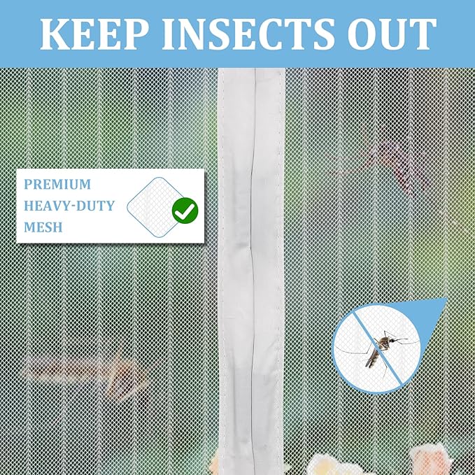 Magnetic Screen Door - Self Sealing, Heavy Duty, Hands Free Mesh Partition Keeps Bugs Out Let Breeze in- Pet and Kid Friendly - Keep Open Feature (White, Fit Door Size 36 x 96 Inch)