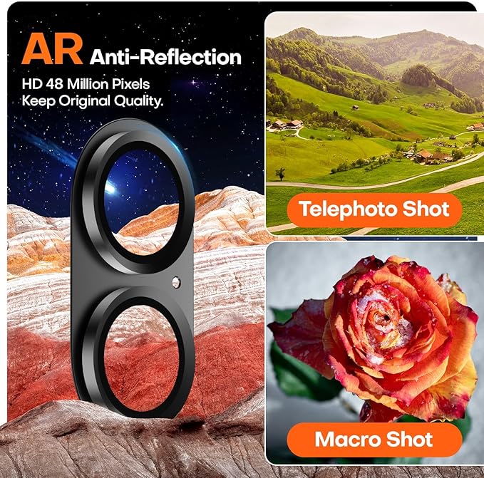 Camera Lens Protector for iPhone 16/16 Plus, Aluminum Alloy Sapphire Glass Camera Screen Cover, Case Friendly- Black Titanium