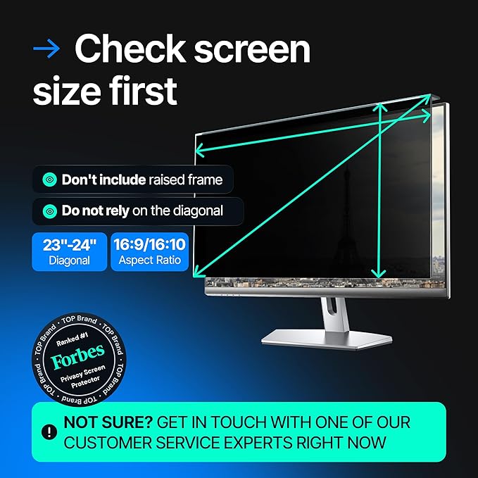 Universal Acrylic 23, 23.6, 23.8, 24 Inch Computer Privacy Screen Filter for Widescreen Computer Monitors - 21.2" x 13.4" (541 x 342 mm) - Monitor Frame Hanging Type