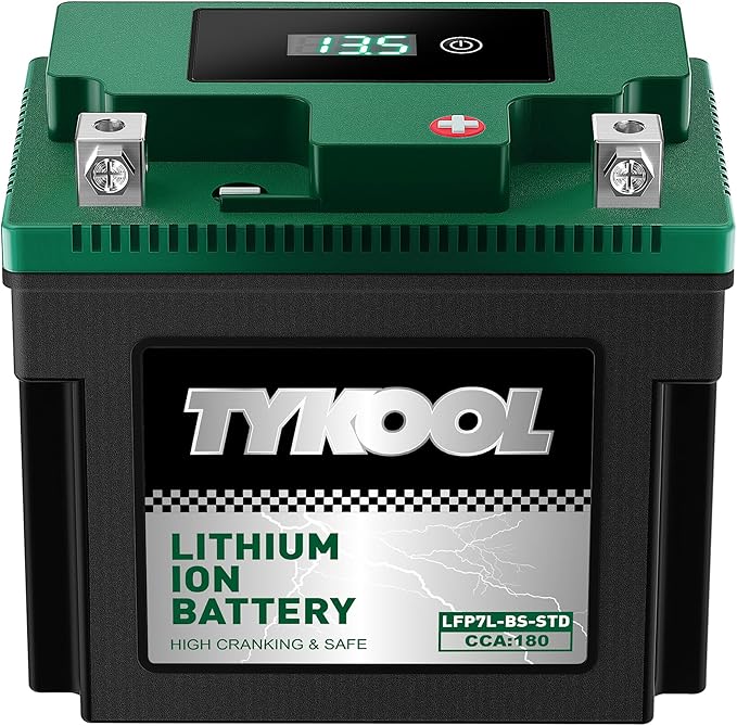 YTX7L-BS-STD 2X Cranking Amps,180CCA,Lithium Iron Phosphate Motorcycle Battery,Digital Readout,Comptitable for Honda,Suzuki Motorycle, Kawasaki ATV,Piaggio Scooter,Predator 3500 Generator battery