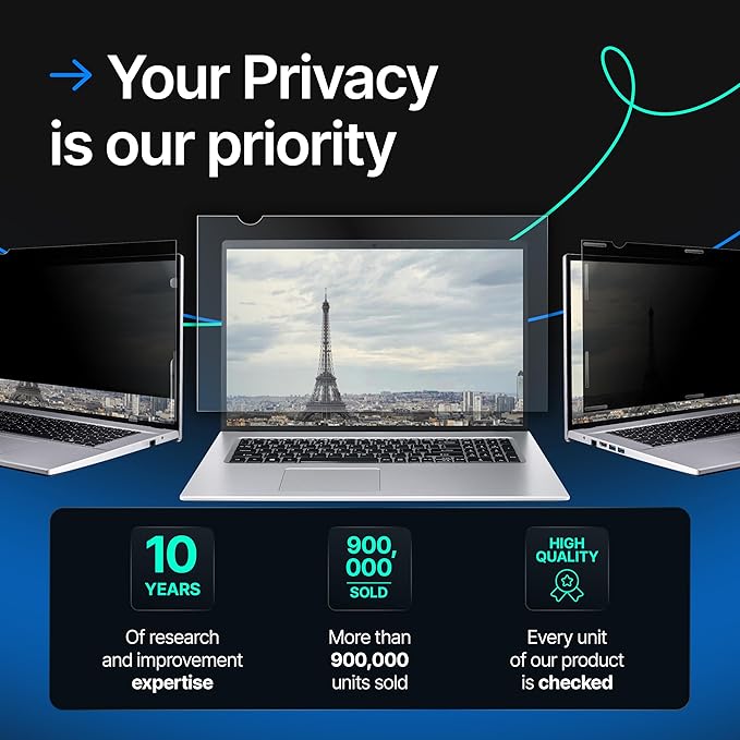 VINTEZ [2 Pack] 15.6 Inch 16:9 Privacy Screen for Computer Monitor and Laptop - Anti Glare Protector Film Blue Light Filter Eye Protection - Computer Screen Privacy Shield