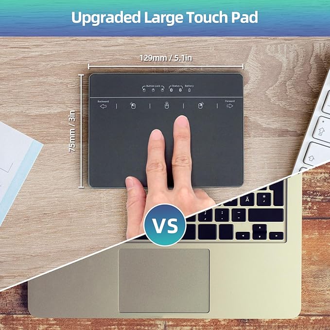 Wired & Wireless Metal Touchpad for PC Computer & Laptop, Rechargeable Trackpad Travel-Friendly Bluetooth & USB Mouse Pad for Windows 7/10/11, Black