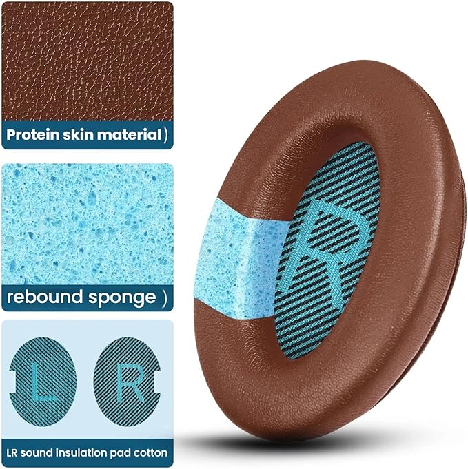 Headphones Replacement Ear Pads, Protein Leather earpad Cushions for Bose AE2/QC15/QC25 Headphones, Replacement Earpads, Softer Memory Foam - Brown