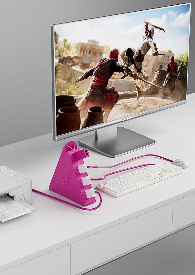 USB Hub 3.0, JoyReken 4-Port USB Splitter for Laptop, Ps4 Keyboard and Mouse Adapter Compatible with Xbox, PC, MacBook, Surface Pro, Flash Drive, HDD, Console, Printer, Camera,Keyborad,Mouse, Hot Pink