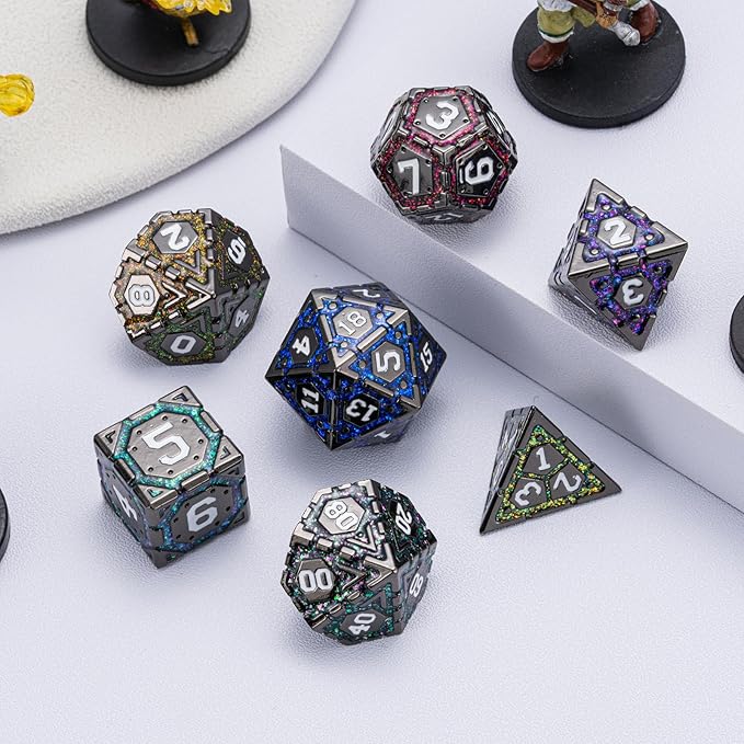 DND Metal Dice Set, Polyhedral Dice Set for RPG D&D Dice with Cracks Dungeons and Dragons Dice Set for RPG TTRPG D&D Die with Gift Case(Black Nickel 7 Colors)
