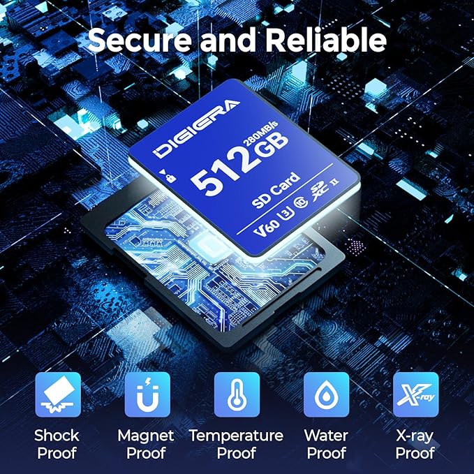 512GB LSU100 SDXC UHS-II Memory Card - up to 280MB/s, C10, U3, V60, 6K, SD Card for Computers, Digital Cameras, Home Theatre Devices, Car Navigation Systems (1 Pack)
