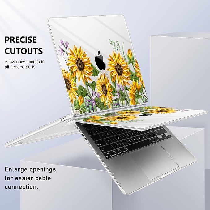 Case for MacBook Air 15 Inch 2025 2024 2023 Release M4 A3241 M3 A3114 M2 A2941, Hard Shell with Screen Protector & Keyboard Cover, Compatible with Touch ID, Sunflowers