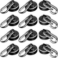 LOVIMAG Strong Magnetic Hooks, 70LBS Magnetic Hooks Heavy Duty Strong Neodymium Magnets with Carabiner Hook, Magnet Hooks with Swivel for Kitchen, Hanging, Cruise, Grill, Refrigerator - 12 Pack Black