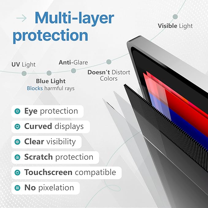 VINTEZ 24 Inch 16:9 Privacy Screen for Computer Monitor and Laptop - Anti Glare Protector Film Blue Light Filter Eye Protection - Computer Screen Privacy Shield, [1 Pack]