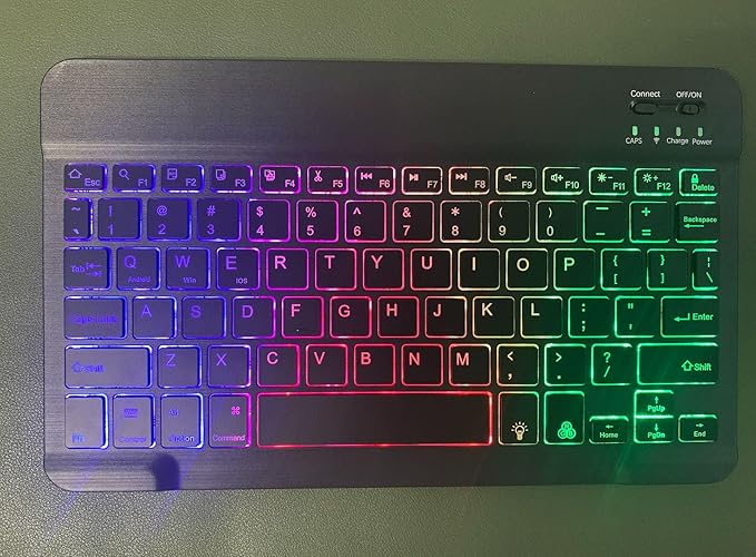 Keyboard Case for Galaxy Tab S10 Lite/ S10 FE/ S9 FE/S9/S8/S7, Slim Lightweight 7 Color Rainbow Backlight Detachable Magnetic Keyboard Cover with S Pen Holder, Black