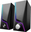 Computer Speakers, PC Speakers with 6 Lighting Modes, USB Powered Computer Speakers for Desktop Monitor with 2 Bass-Boost Ports, 2 Speaker Units, and 3.5mm Aux-in Cable for PC, Laptop, Tablet, Phone