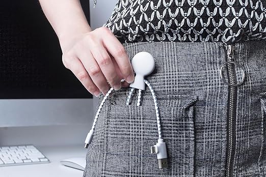 Multi USB Cable 4 in 1 - Universal Charger Made from Recycled Plastic - USB, USB-C, Lighting, Micro USB Ports - Compatible with All Smartphones Mr Bio White Octopus