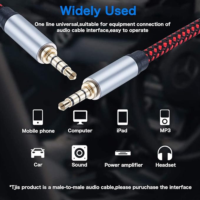 Male to Male Audio Cable 15Ft, 90 Degree TRRS 3.5mm 4 Pole Nylon Braided Stereo Aux Cable for Headphones, PS4, Phone, Tablet, Headset, PC, Laptop and More (15Ft)