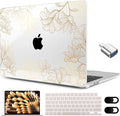 MEEgoodo for M4/M3/M2 MacBook Air 15.3 inch Case 2025 2024 2023, Case Fit Model (A3241/A3114/A2941) for MacBook Air 15 inch, Laptop Hard Shell with Keyboard Cover, Drawn Golden Floral