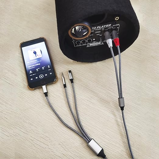 3 in 1 Audio Cable, iOS Phone/3.5mm AUX/USB C to 2 RCA,Stereo Audio Adapter for iPhone/Type C Phone/AUX to Amplifier/Sound Box & Home Theater etc.4.2FT