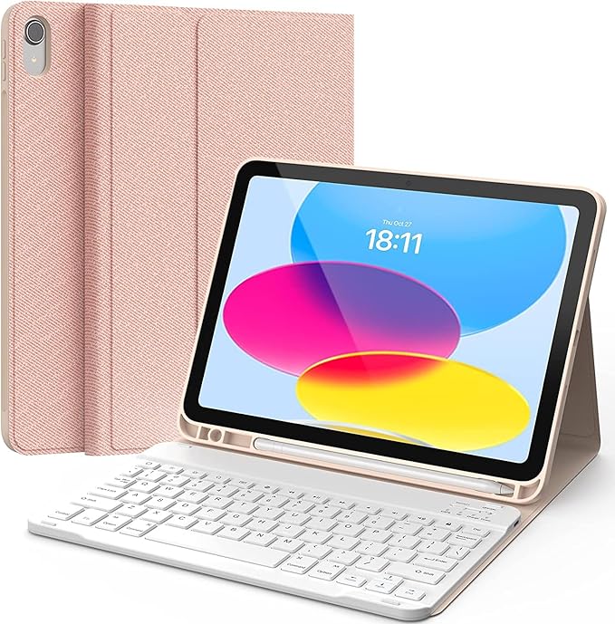 CHESONA Keyboard Case for iPad (A16) 11th/10th Generation (2025/2022), Detachable Wireless Keyboard, Stand Folio Keyboard Cover with Pencil Holder, Thin & Light (Pink)