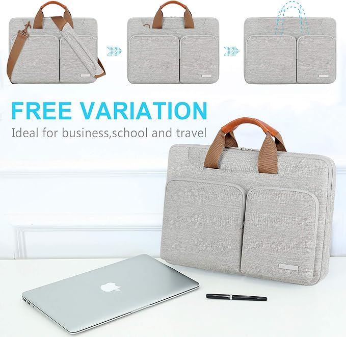 Lacdo 360° Protective Laptop Shoulder Bag for 15 inch New MacBook Air M4 A3241 2025, M3 A3114, M2 A2941 2024-2023, 15 inch MacBook Pro A1990 A1707, Dell XPS 15 Plus 2022-2020 Computer Case Bag, Gray