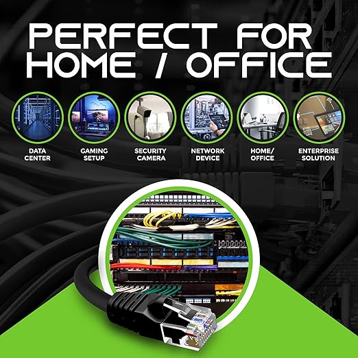 GearIt 24-Pack, Cat5e Ethernet Patch Cable 10 Feet - Snagless RJ45 Computer LAN Network Cord, Black