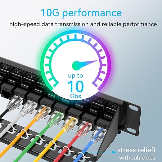 Patch Panel 24 Port Cat6 with Coupler Keystone, Cat6 Network Patch Panel 10G No Punch Down, Time-Saver Ethernet 1U Rj45 Panel with Sturdy Back Bar, 19 Inch Coupler Network Panel