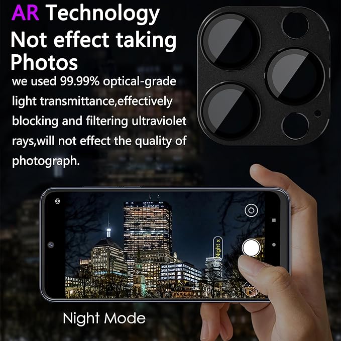 2 Pack Camera Lens Protector for iPhone 13 Pro/iPhone 13 Pro Max,[Not Easy to Breakn ] AR Tempered Glass Strong Adsorption Metal Camera Cover Screen-black