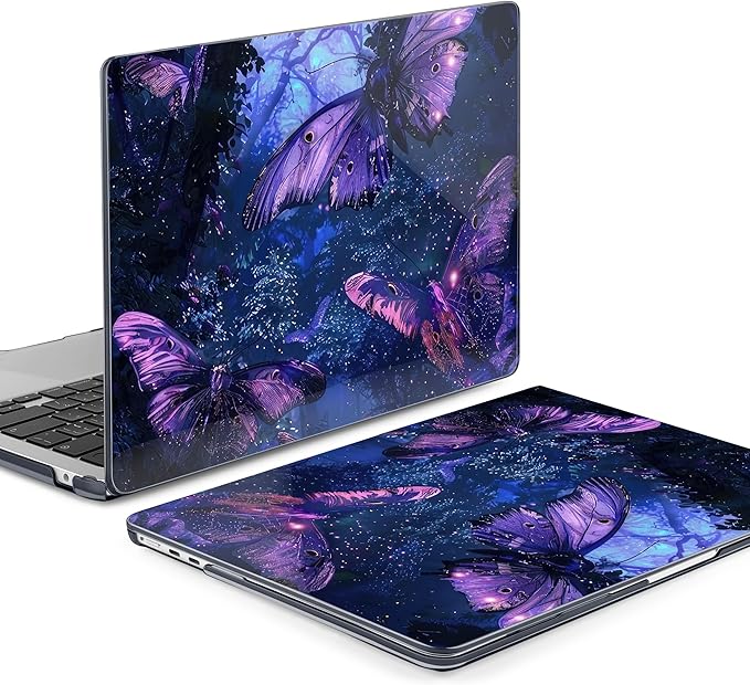 MEEgoodo Case for M4/M3/M2 MacBook Air 13.6 inch Case 2025 2024 2022, Fit Model A3240/A3113/A2681, Laptop Hard Shell with Keyboard Cover Compatible with MacBook Air 13 inch, Purple & Blue Butterflies