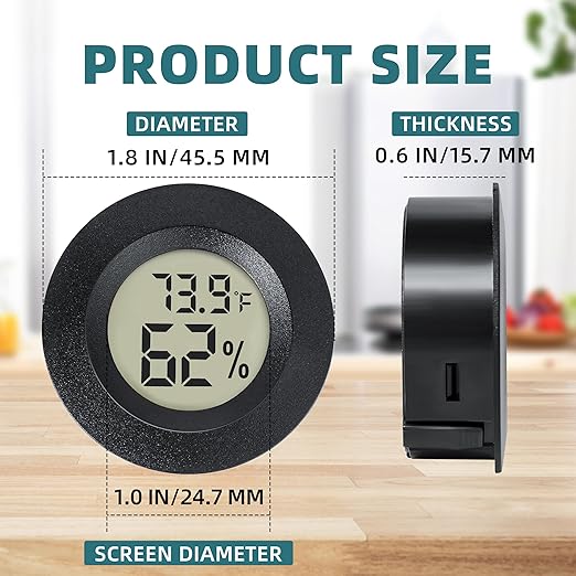 Mini Hygrometer Indoor/Outdoor Humidity Meter Hygrometer Thermometers 4 Pack Humidity Meters Gauge Mini Digital Thermometer for Humidors, Greenhouse, Garden, Cellar (4)