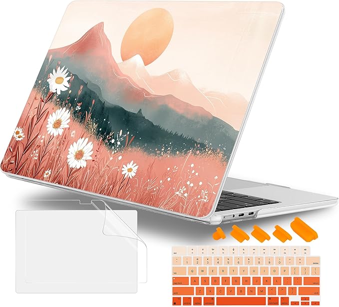 Case for MacBook Air 15 Inch 2025 2024 2023 Release M4 A3241 M3 A3114 M2 A2941, Hard Shell with Screen Protector & Keyboard Cover, Compatible with Touch ID, Mountains