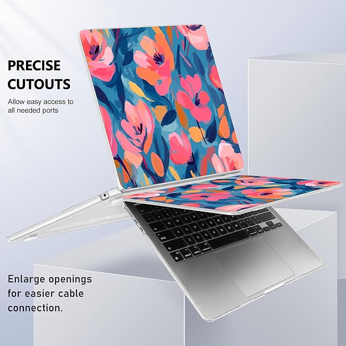 Case for MacBook Air 15 Inch 2025 2024 2023 Release M4 A3241 M3 A3114 M2 A2941, Hard Shell with Screen Protector & Keyboard Cover, Compatible with Touch ID, Flowers Print