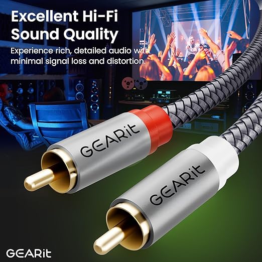 GEARit RCA Cable (20FT) 2RCA Male to 2RCA Male Stereo Audio Cables Shielded Braided RCA Stereo Cable for Home Theater, HDTV, Amplifiers, Hi-Fi Systems, Car Audio, Speakers, 20 Feet