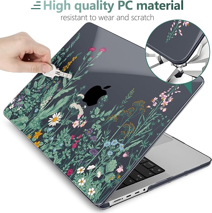 DONGKE for M4 MacBook Pro 16 Inch Case 2024 2023 2021 A3403 A3186 M3 A2991 M2 A2780 M1 A2485 Pro/Max Chip, Plastic Hard Shell Case & Keyboard Cover for Mac Pro 16 with Touch ID, Black Garden Florals