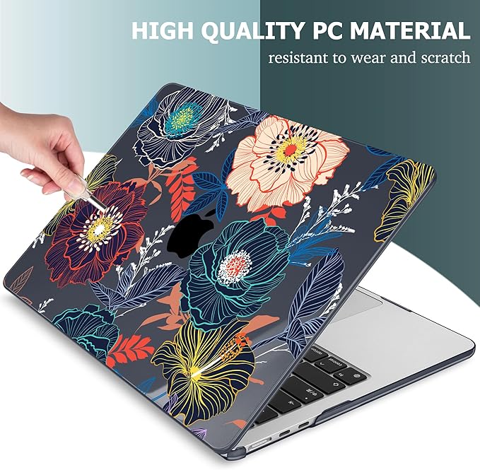 Mektron for 2025 M4 MacBook Air 13.6 Inch A3240 Case Fits 2023 A2681 M2 2024 A3113 M3 Chip with Liquid Retina Display Touch ID, Printed Plastic Hard Shell Cover for MacBook Air 13.6", Dahlia Flowers