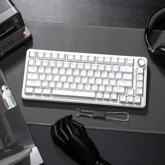 YUNZII B75 Mechanical Keyboard,75% Layout with Knob,Hot Swappable RGB Backlit Gasket Mounted, Creamy Typing, Double-Shot PBT Keycaps,Cherry Profile,for Win/Mac (White, Blue Grey Tactile Switch)