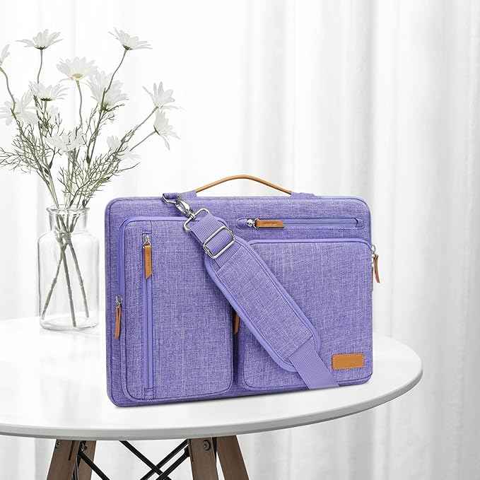 MOSISO 360 Protective Laptop Shoulder Bag,15-15.6 inch Computer Bags Compatible with MacBook Pro 16 inch, HP, Dell, Lenovo, Asus Notebook,Side Open Messenger Bag with 4 Zipper Pockets, Purple