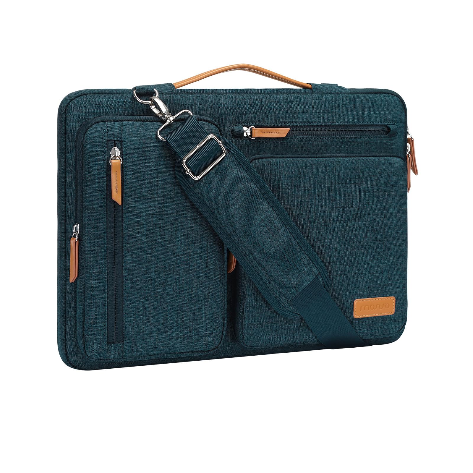 MOSISO 360 Protective Laptop Shoulder Bag,17-17.3 inch Computer Bag Compatible with MacBook, HP, Dell, Lenovo, Asus Notebook,Side Open Messenger Bag with 4 Zipper Pockets&Handle, Teal Green