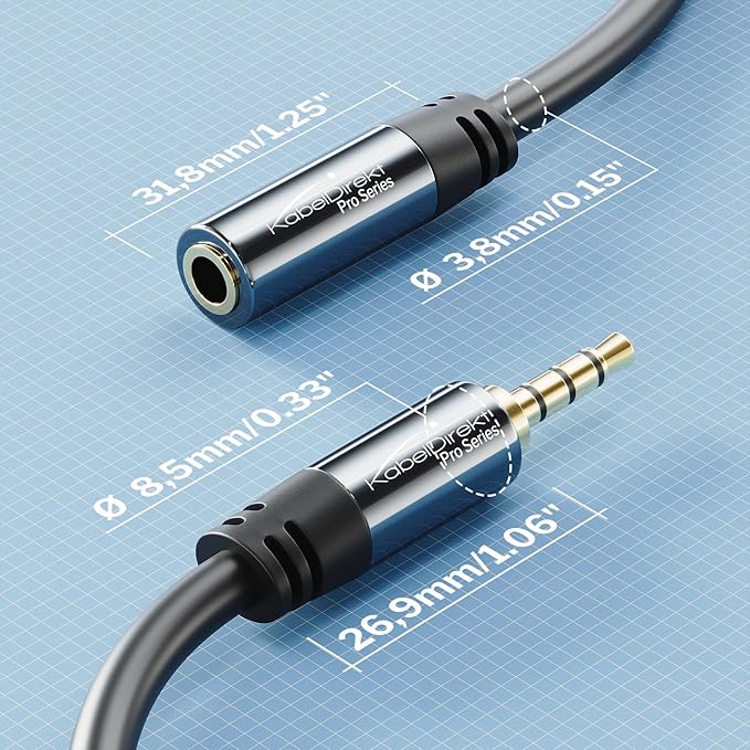 KabelDirekt – Headset Extension Cable – 3ft – Headphone Extension Cord with Break-Proof Metal Plug for Gaming Headsets & Headphones with Microphone, TRRS, 4-Pole, 3.5mm Male to Female