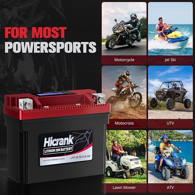 YT12B-BS Lithium 12V 6Ah 360CCA LiFePO4 Motorcycle Battery, Powersports Battery for Scooter, ATV, UTV, Jet Ski, Personal Watercraft, Snowmobile, Quad, Riding Lawn Mower, Tractor