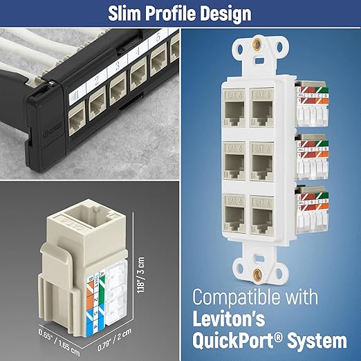 Everest 90° Angled RJ45 Cat6A Keystone Jacks 50-Pack in Ivory - Slim Profile Female RJ45 Connectors - Cat 6A Keystone Jack - Compatible with 90° Angled Speed Termination Tool - easyJACK (B094WB91H3)