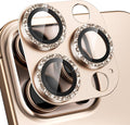 beuxece Compatible for iPhone 16 Pro/iPhone 16 Pro Max Camera Lens Protector, Bling Metal Tempered Glass Camera Screen Cover Accessories [Strong Adsorption][Case-Friendly]- Glitter Titanium Desert