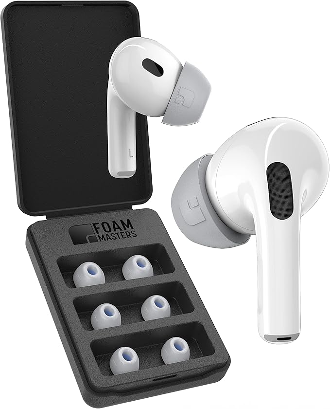 Foam Masters Ultra-Premium Memory Foam Ear Tips for AirPods Pro 1st & 2nd Gen | 3 Pairs | Black Magic Ver 6.0 | Secure | Comfort | Better Noise Cancel | Replacement Buds – Gray, Assorted S/M/L