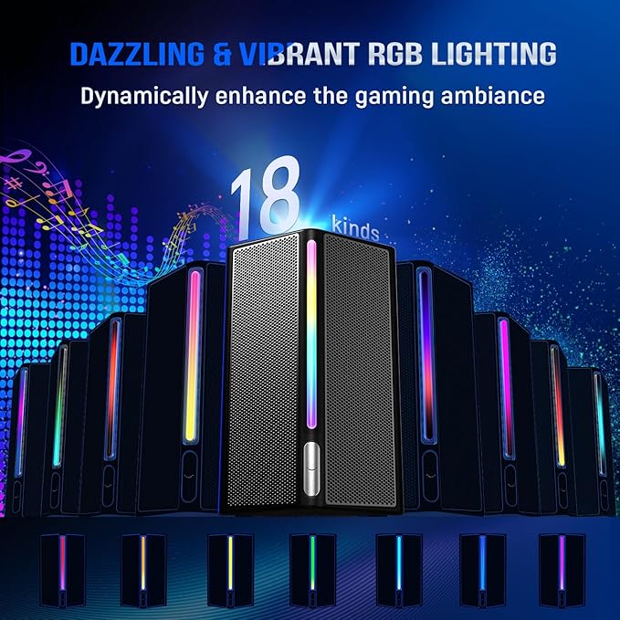 FIFINE Computer Speakers System with Subwoofer, Gaming Speaker for PC with RGB, Volume Control, Monitoring, 3.5mm Aux Input, AC Powered Speakers for Desktop Mobile TV-AmpliGame A22