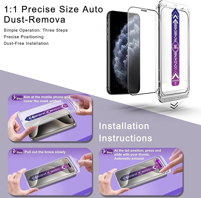 2 Pack Screen Protector for iPhone 11 Pro Max/iPhon XS Max, 9H Tempered Glass, Full Coverage, Anti-Fingerprint, Auto Dust-Elimination, No Bubble, Easy Installation