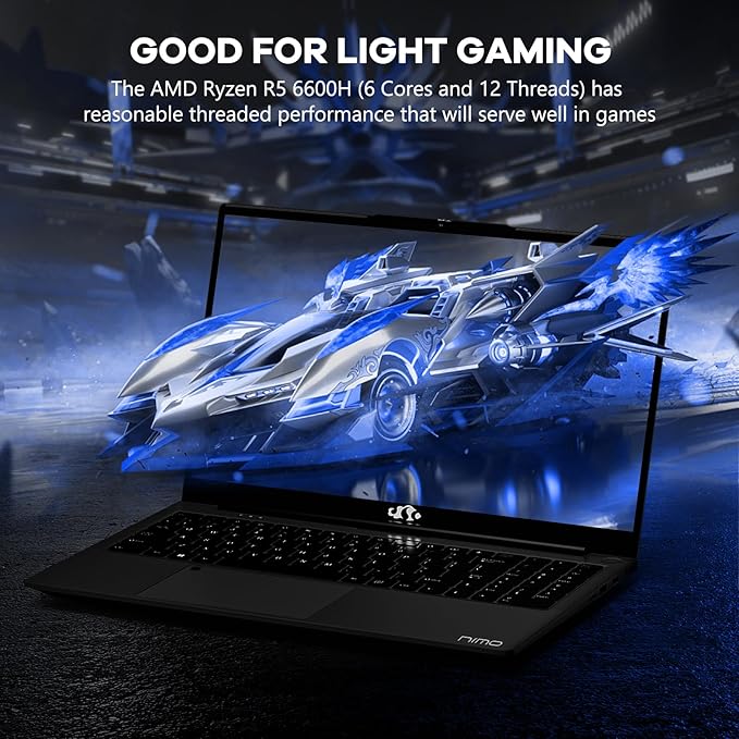 NIMO 15.6" IPS FHD-Gaming-Laptop, AMD Ryzen 5 6600H 6 Cores 16GB DDR5 RAM 1TB SSD (Beat i7-1165G7, Up to 4.5GHz) Radeon 660M GPU-Computer with Backlit Keyboard 100W Type-C Fingerprint Win 11