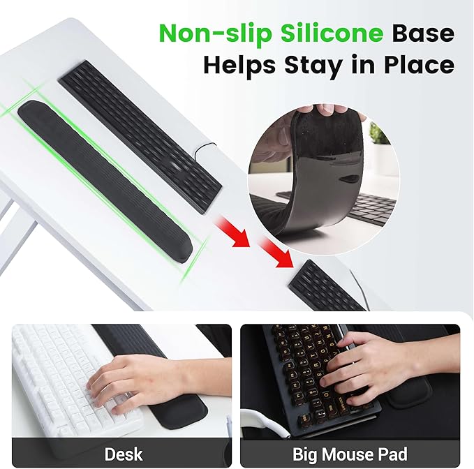 MEKASS Ergonomic Wrist Rest for Keyboard and Mouse, Soft Memory Foam Keyboard Wrist Rest Set with Non-Slip Silicone Base, Easy Typing, Pain Relief, Comfort for Office, Work, Gaming (Green)