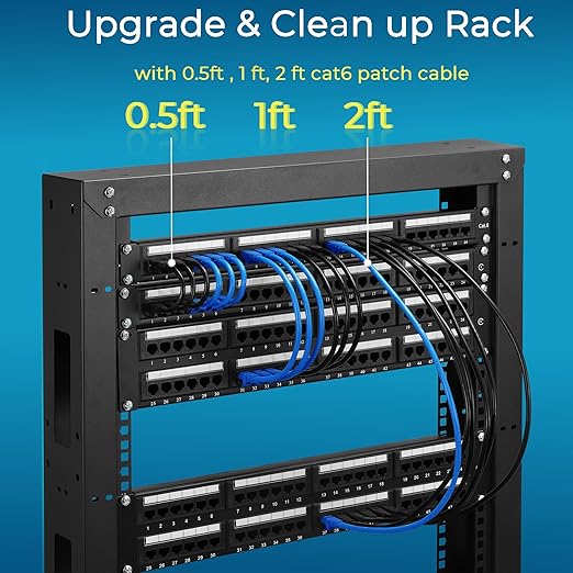 Rapink Patch Cables Cat6 0.5ft (24 Pack), Ethernet Patch Cable 10G, Cat 6 Patch Cable for Patch Panel to Switch, Flexiable Cat 6 Ethernet Cable with Gold Plated Black