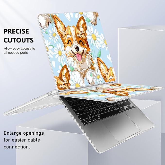 Case for MacBook Air 15 Inch 2025 2024 2023 Release M4 A3241 M3 A3114 M2 A2941, Hard Shell with Screen Protector & Keyboard Cover, Compatible with Touch ID, Cute Corgi Dog