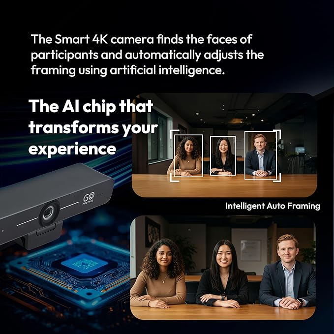 Smart 4K Compact Video Conference Camera – Ultra HD 120° Wide Lens, AI Auto-Framing, Noise-Cancelling Mics, 20ft Pickup, Plug-and-Play USB for All Video Conference Platforms – Small Rooms