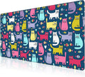 Mouse Pad, Large Cartoon Cats and Fish Desk Mat, Extended Non-Slip Gaming Keyboard Mousepad Desk Pad, Thick Stitched Edges Waterproof Mouse Mat 31.5"x15.7" (Funny Doodle Kittens)