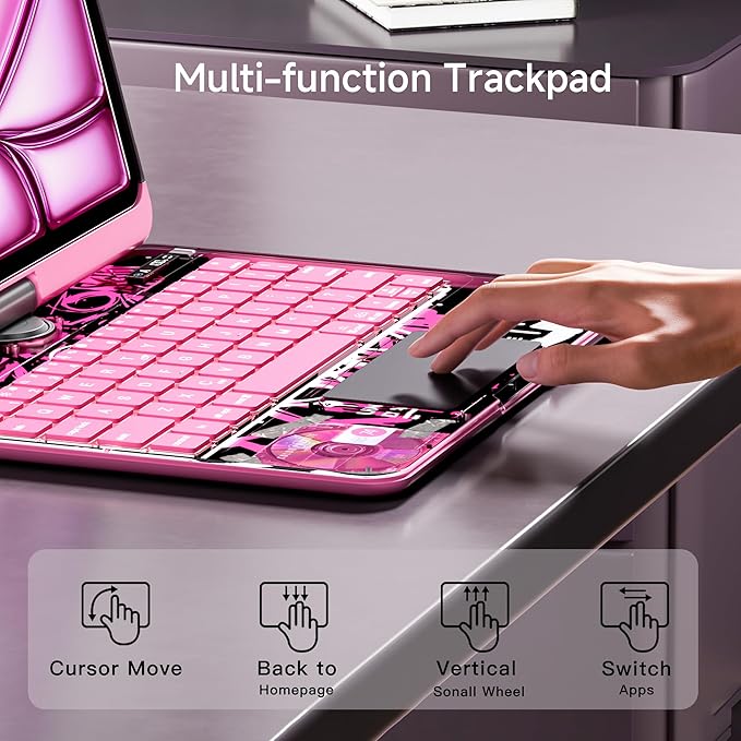 Keyboard Case for iPad 11 inch Pro 4/3/2/1st Gen & 11’’ iPad Air 2025 M3, 2024 M2 & 10.9" iPad Air 5th/4th Gen, 360° Rotating Stand Transparent Protective Cover with Pencil Holder (Pink)